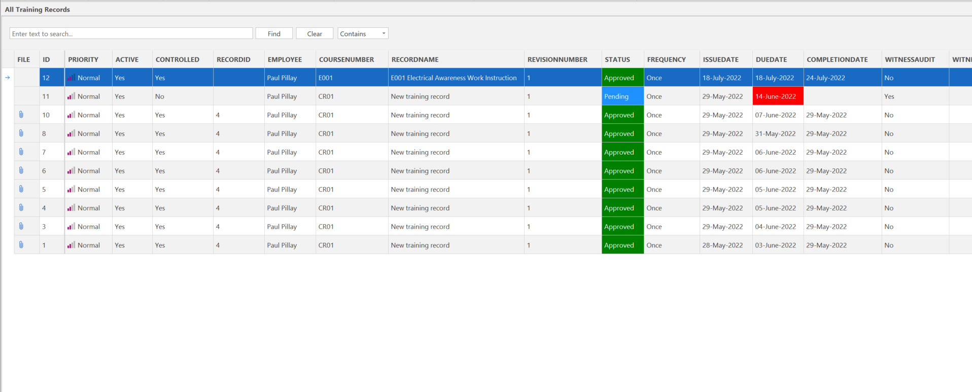 2. Training Records View